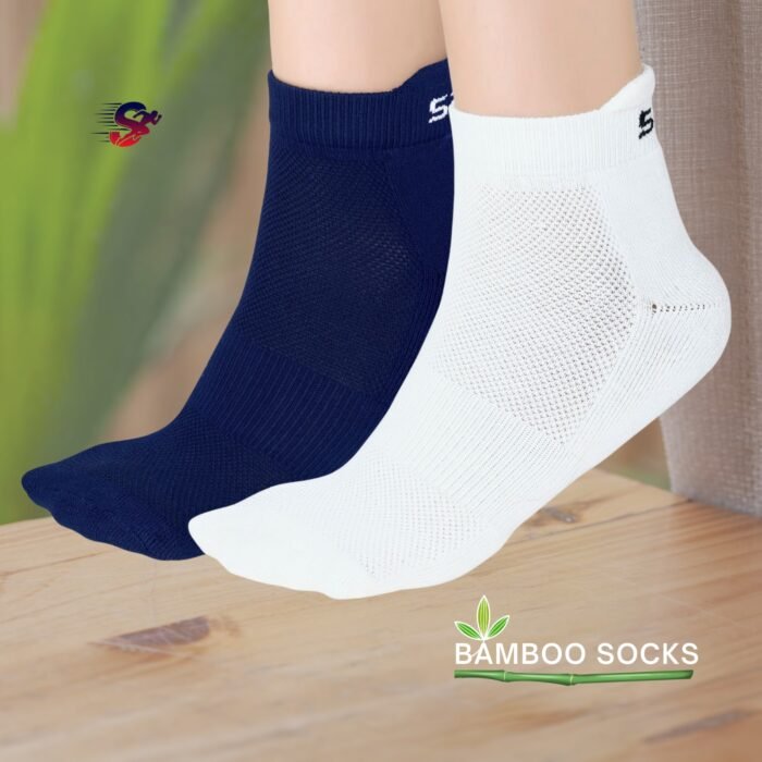 Bamboo Ankle Socks for Men & Women | Navy Blue & Off White | Pack of 2 - Image 1
