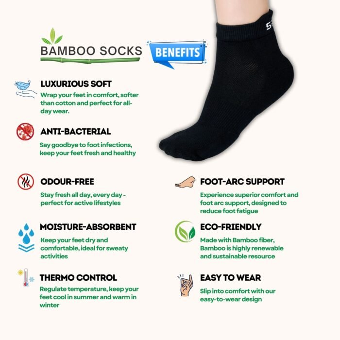 Bamboo Ankle Socks for Men & Women | Black Color - Image 3