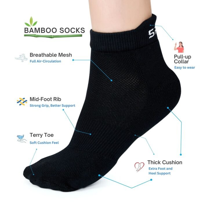 Bamboo Ankle Socks for Men & Women | Black Color - Image 2