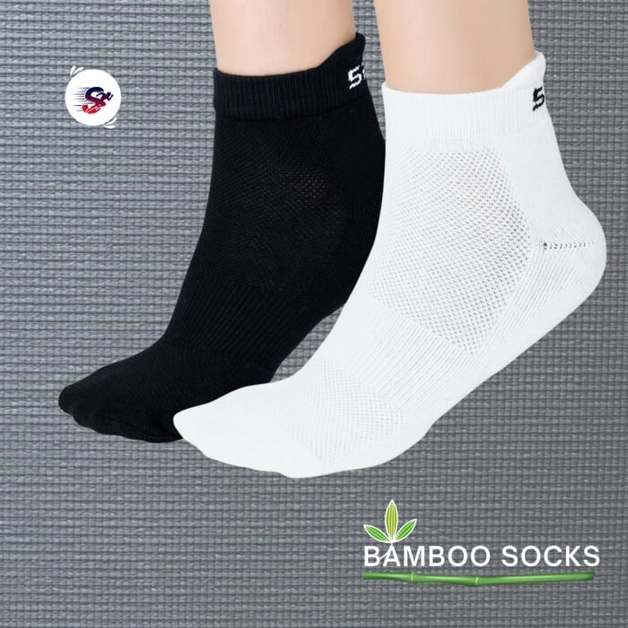 Bamboo Ankle Socks for Men & Women | Black & Off White | Pack of 2 - Image 1