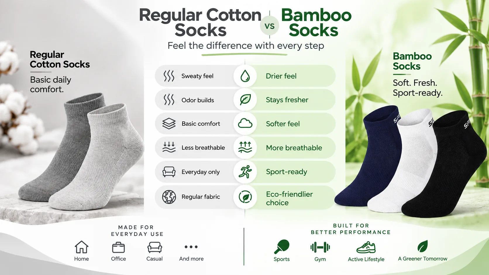 SPINIX bamboo socks vs regular cotton socks comparison for sports and everyday wear