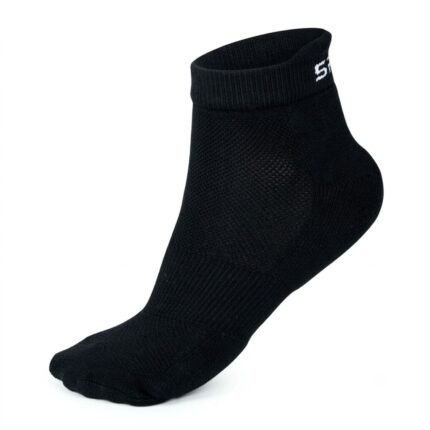 SPINIX black bamboo ankle socks shown in ghost mannequin style