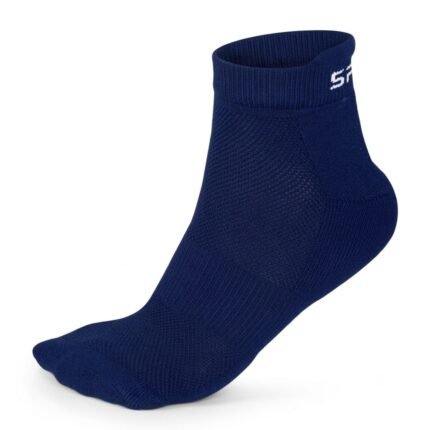 SPINIX navy blue bamboo ankle socks shown in ghost mannequin style
